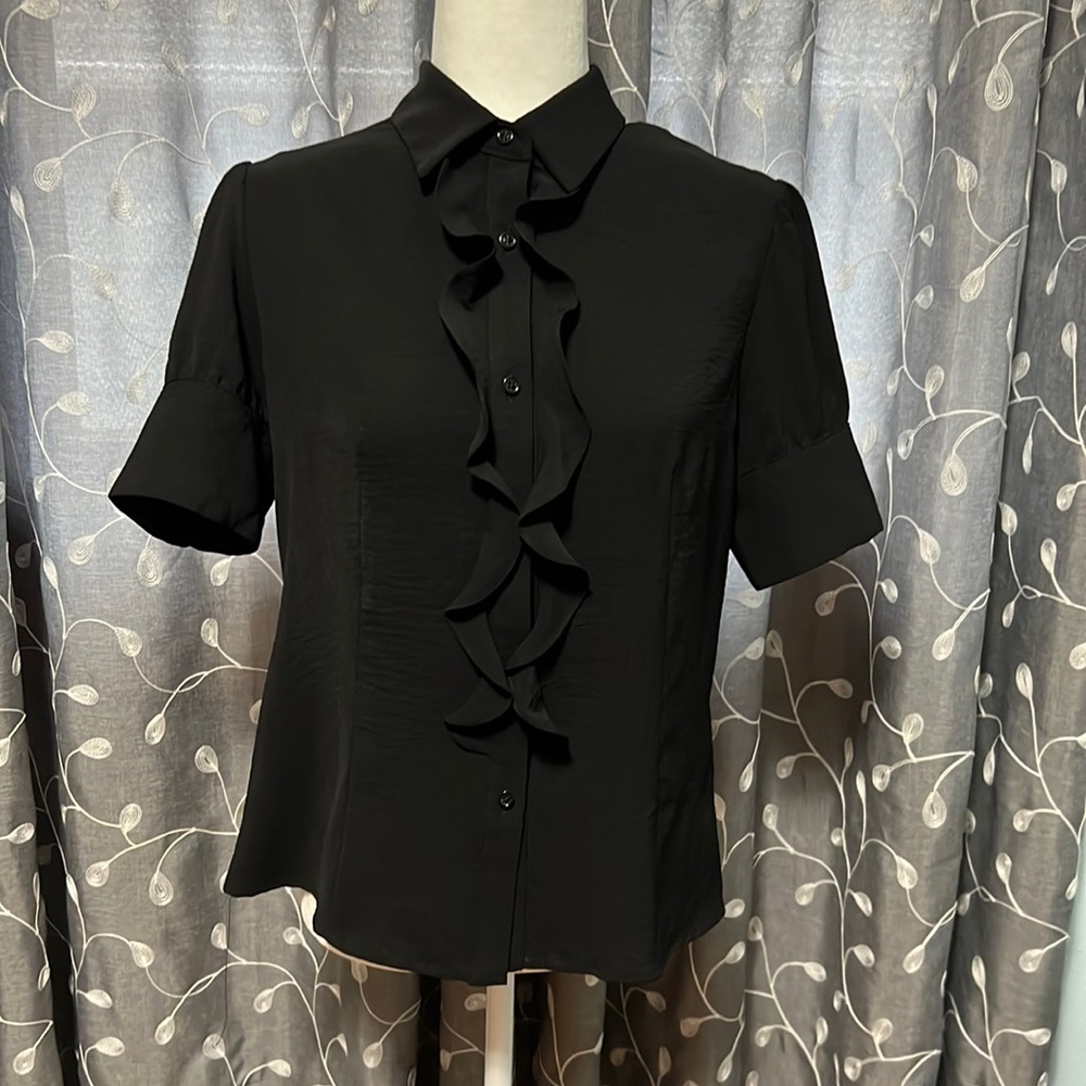 Black ruffled button down blouse